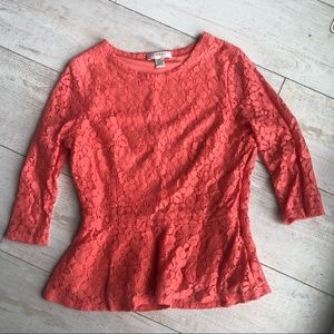 Kenar Coral Lace Peplum Top